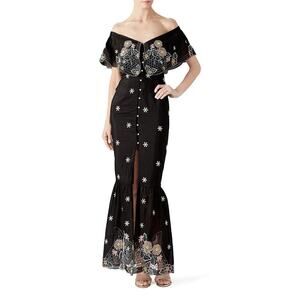 Alice McCall Honeycomb Daisy Dress Floral Embroidered Off The Shoulder Black 6